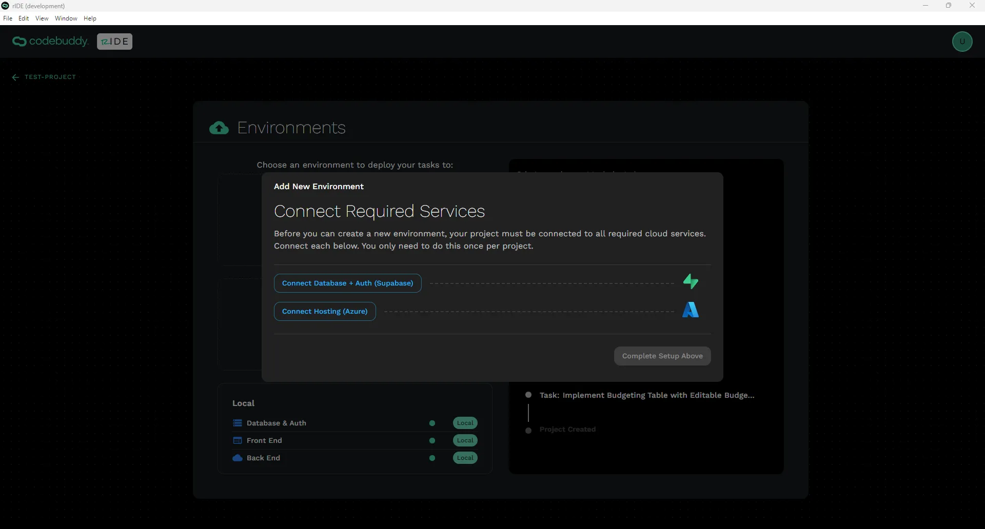Adding a New Environment within the Environments screen of a project.
