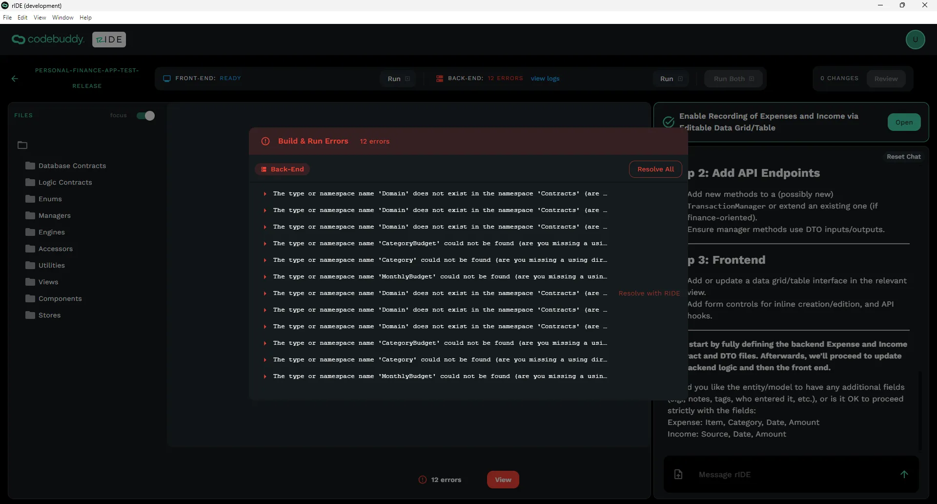 Compiling Errors within the Code Editor.
