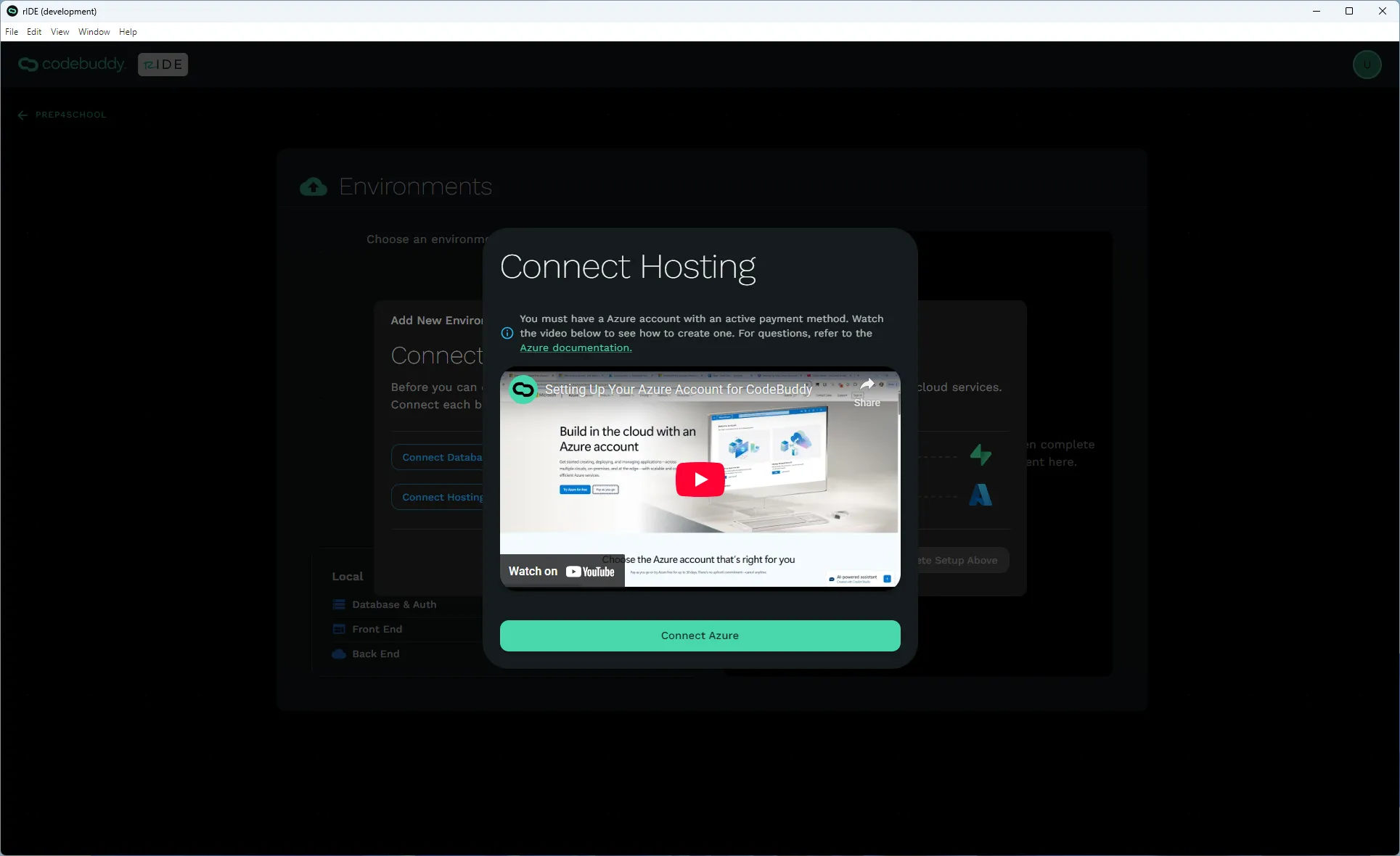 Connect Azure modal.