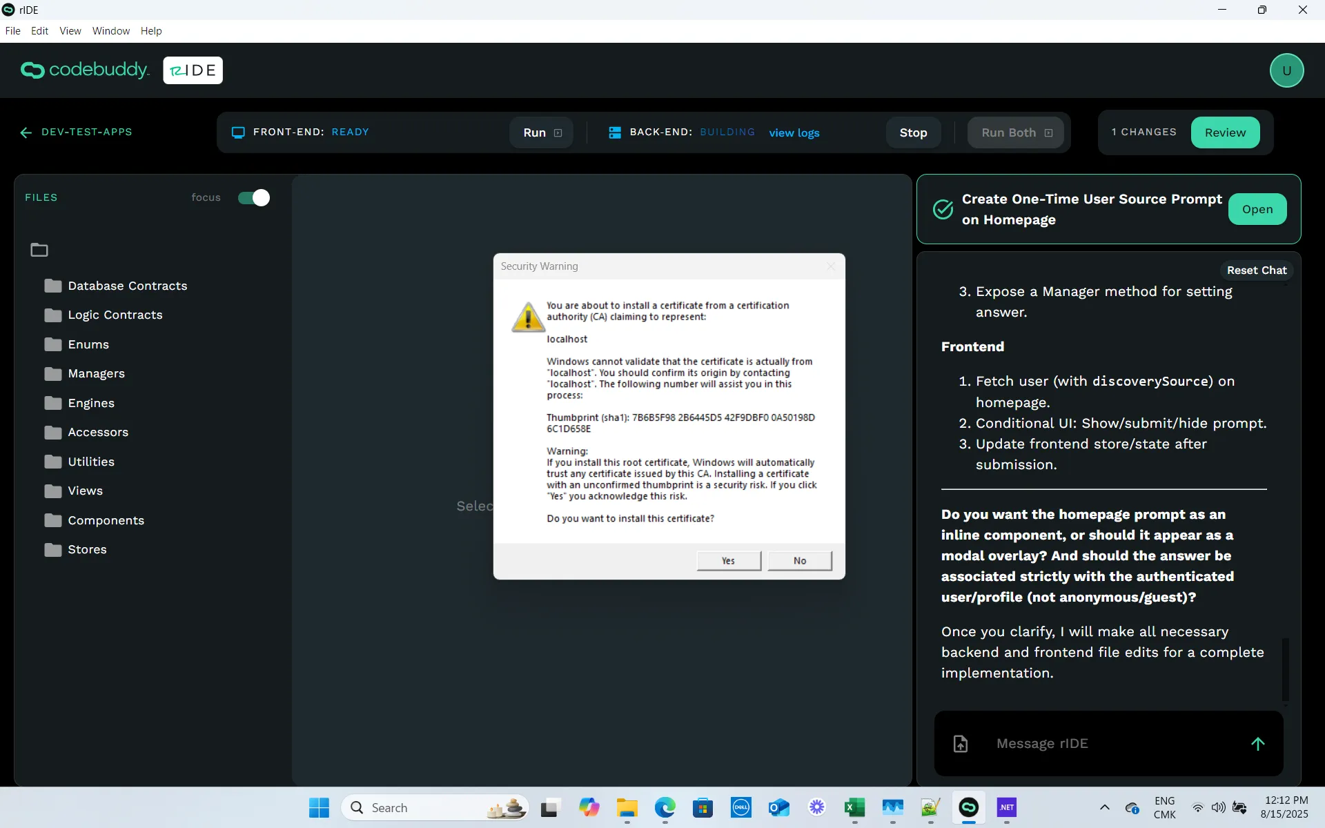 Install certificate for running in https on localhost.
