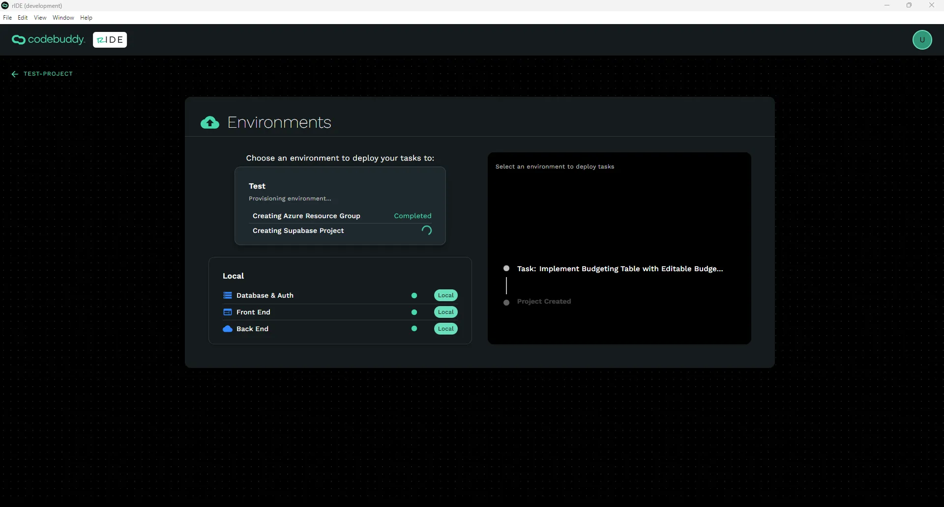 Provisioning a Test environment.