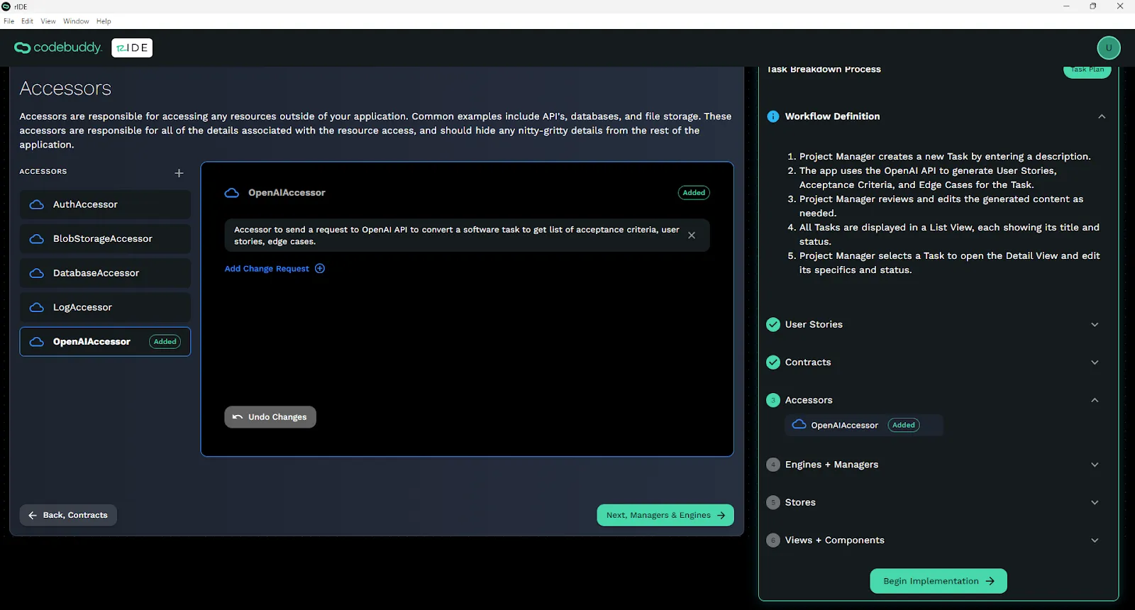 Accessors creation screen.
