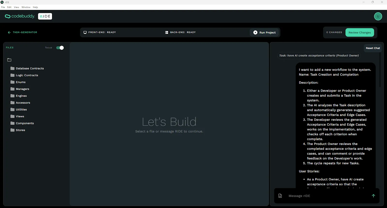 Ride code editor screen.