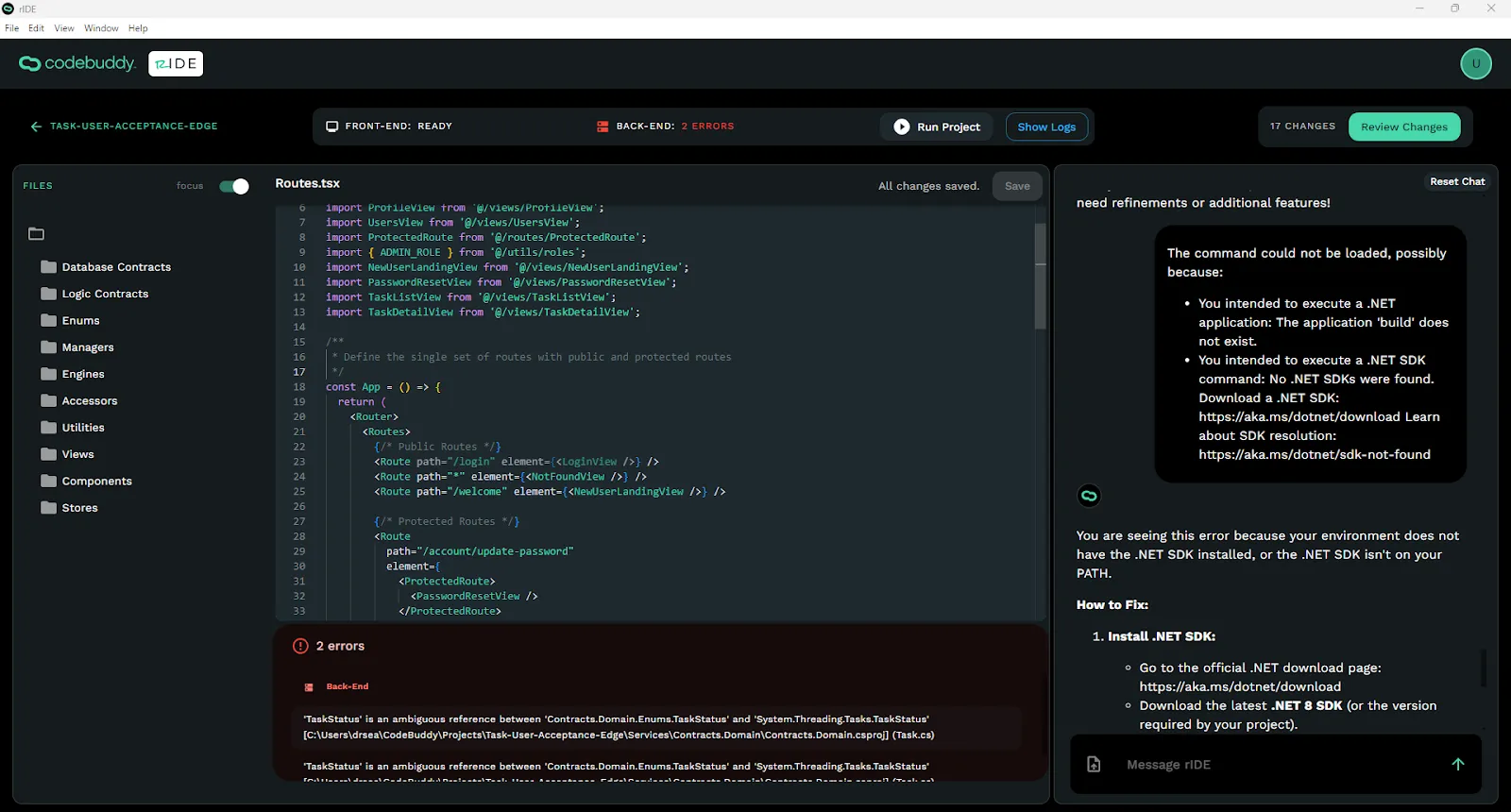 Compiling Errors within the Code Editor.