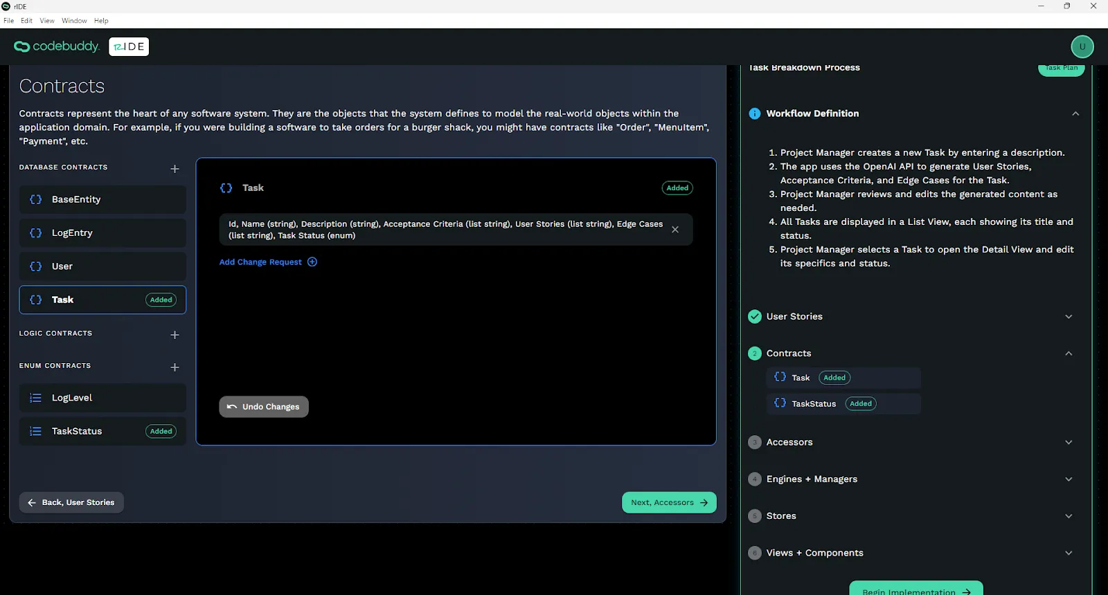 Contracts creation screen.