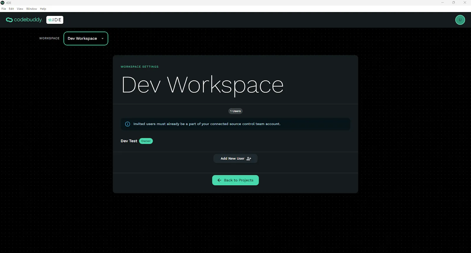 Invite users to Workspace screen.