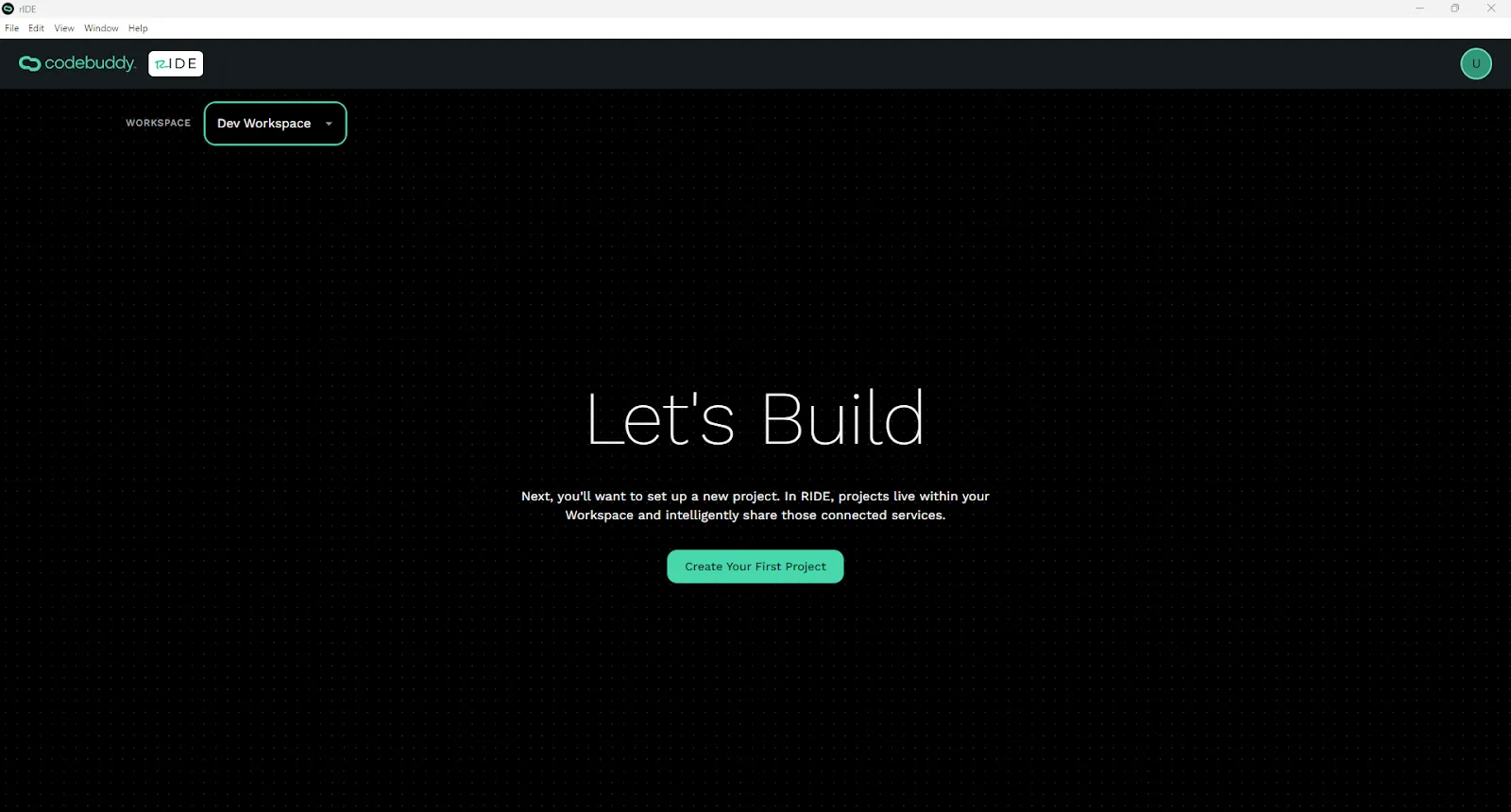 Ride Let&#x27;s Build screen for a New Project.