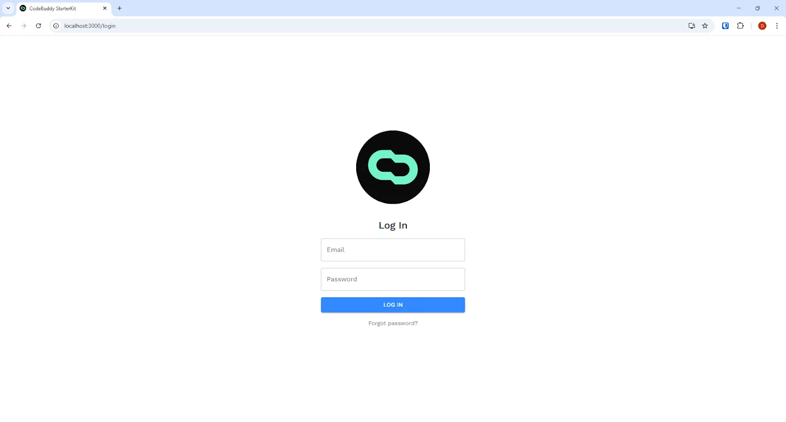 Login screen for app created using rIDE via Localhost environment.