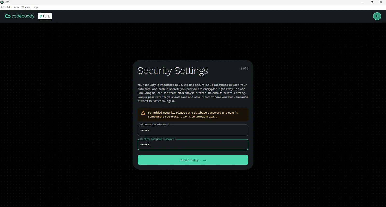 Set database security settings via Project Security Settings screen.