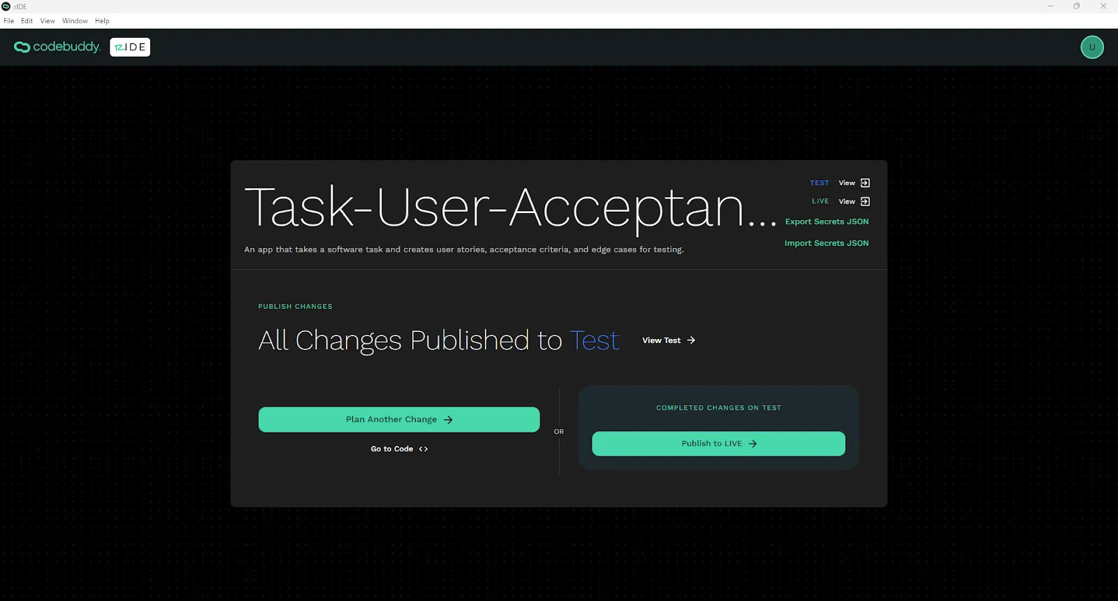Published changes to a test environment.