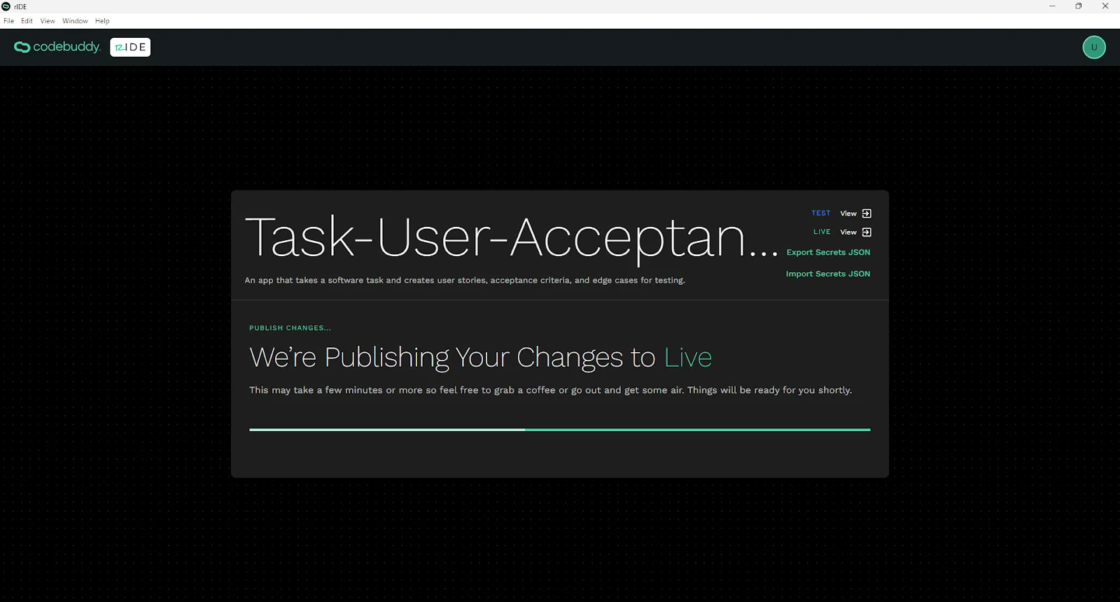 Publishing changes to a production environment loading screen.