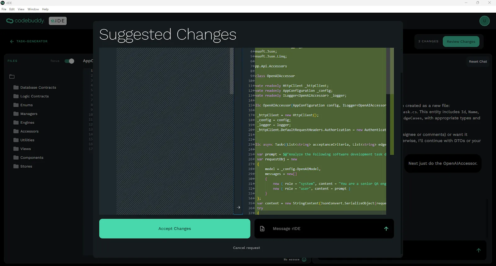 Ride suggested changes modal.