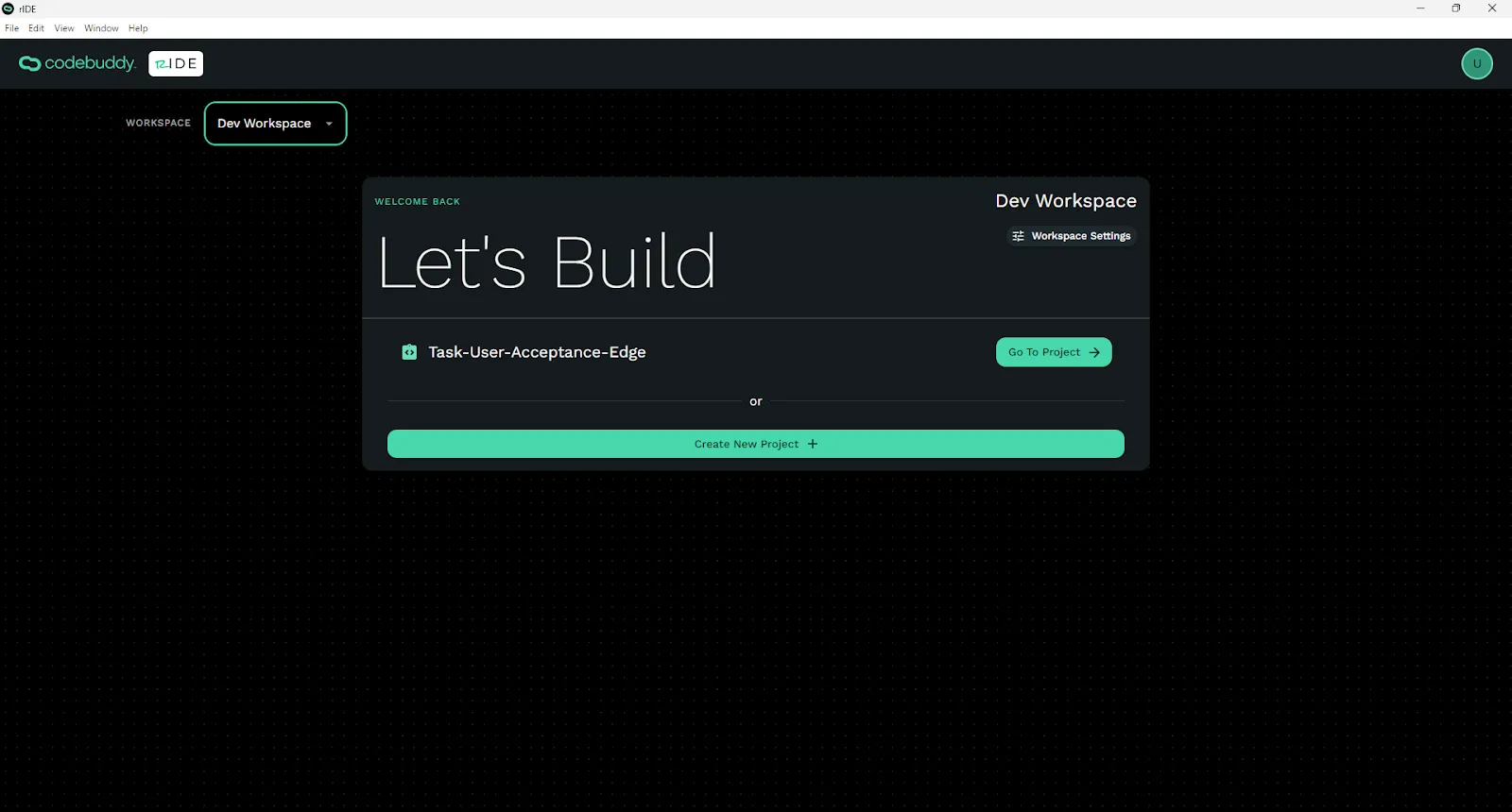 Ride Let&#x27;s Build screen for selecting a project or creating a new one.